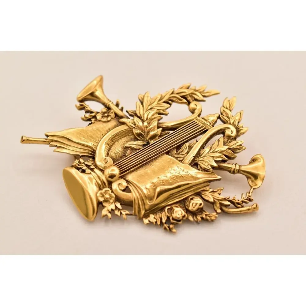 Vintage National Gallery of Art NGA Lyre Laurel Horns Forget Me Not Brooch BinBG